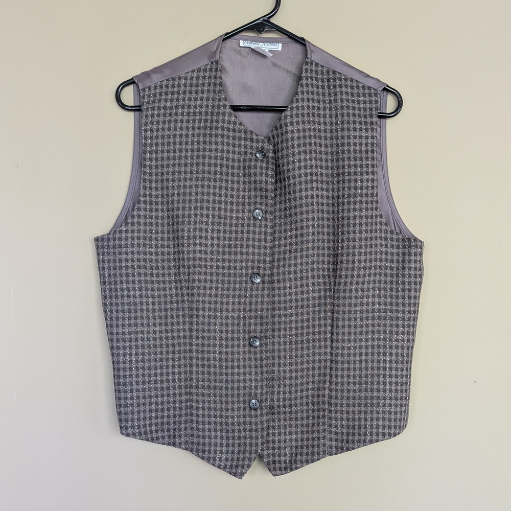 Vintage Menswear-Inspired Vest, Gray/Black Check